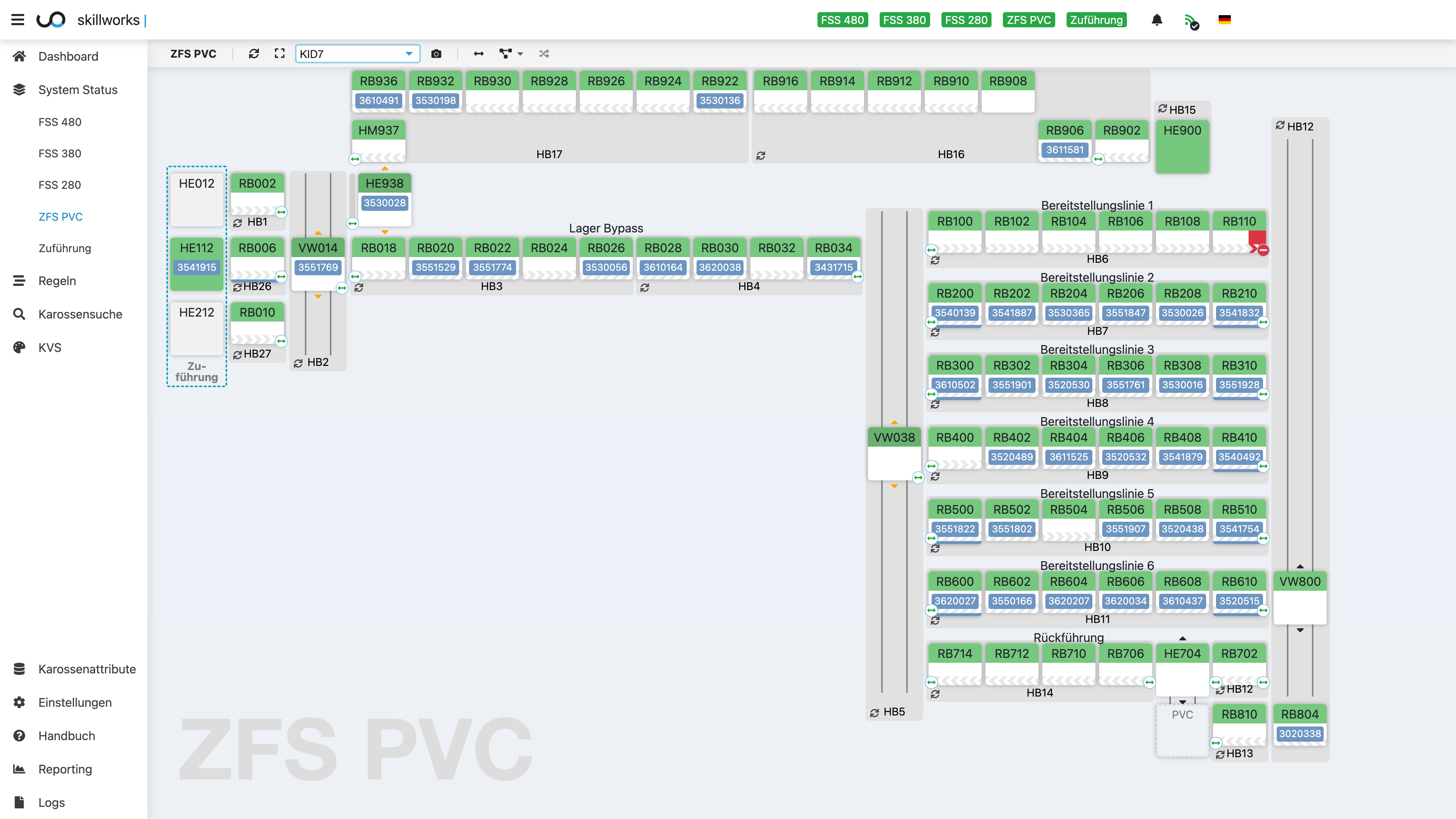 Web Anlagenlayout ZFS PVC mit Karossennummern