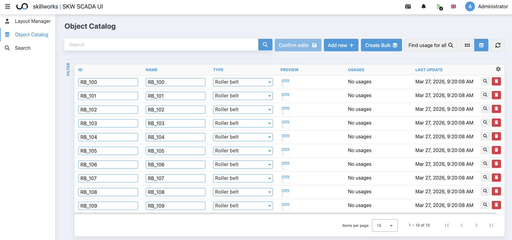 Zentraler Objektkatalog in Skillworks SCADA